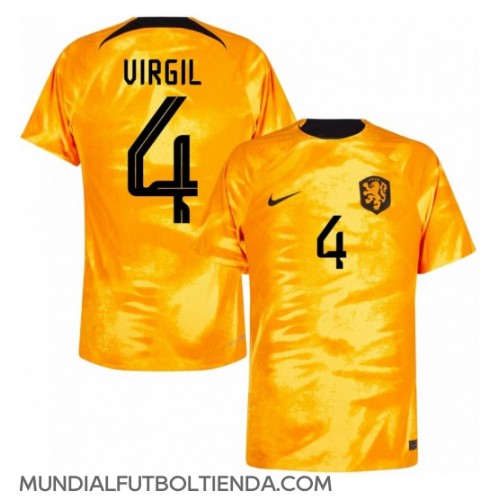 Camiseta Países Bajos Virgil van Dijk #4 Primera Equipación Replica Mundial 2022 mangas cortas